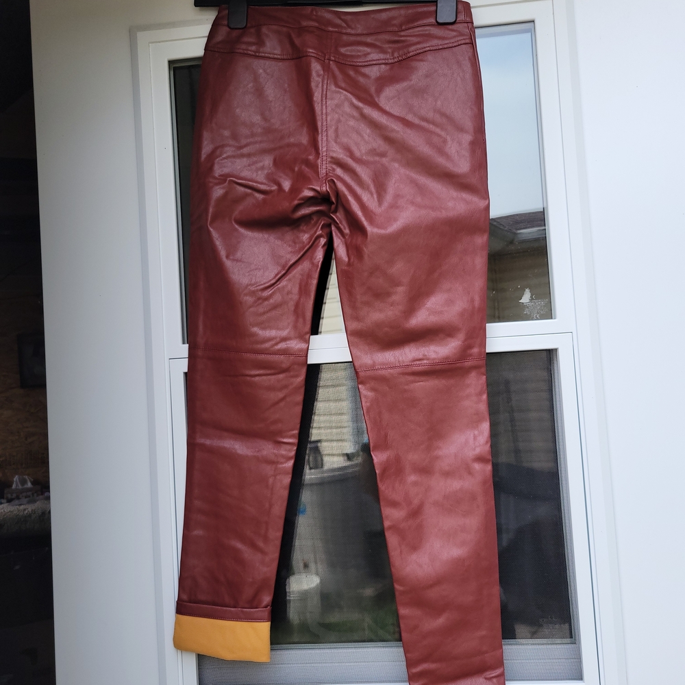 HAODUOYI Burnt Orange Faux Leather Pants